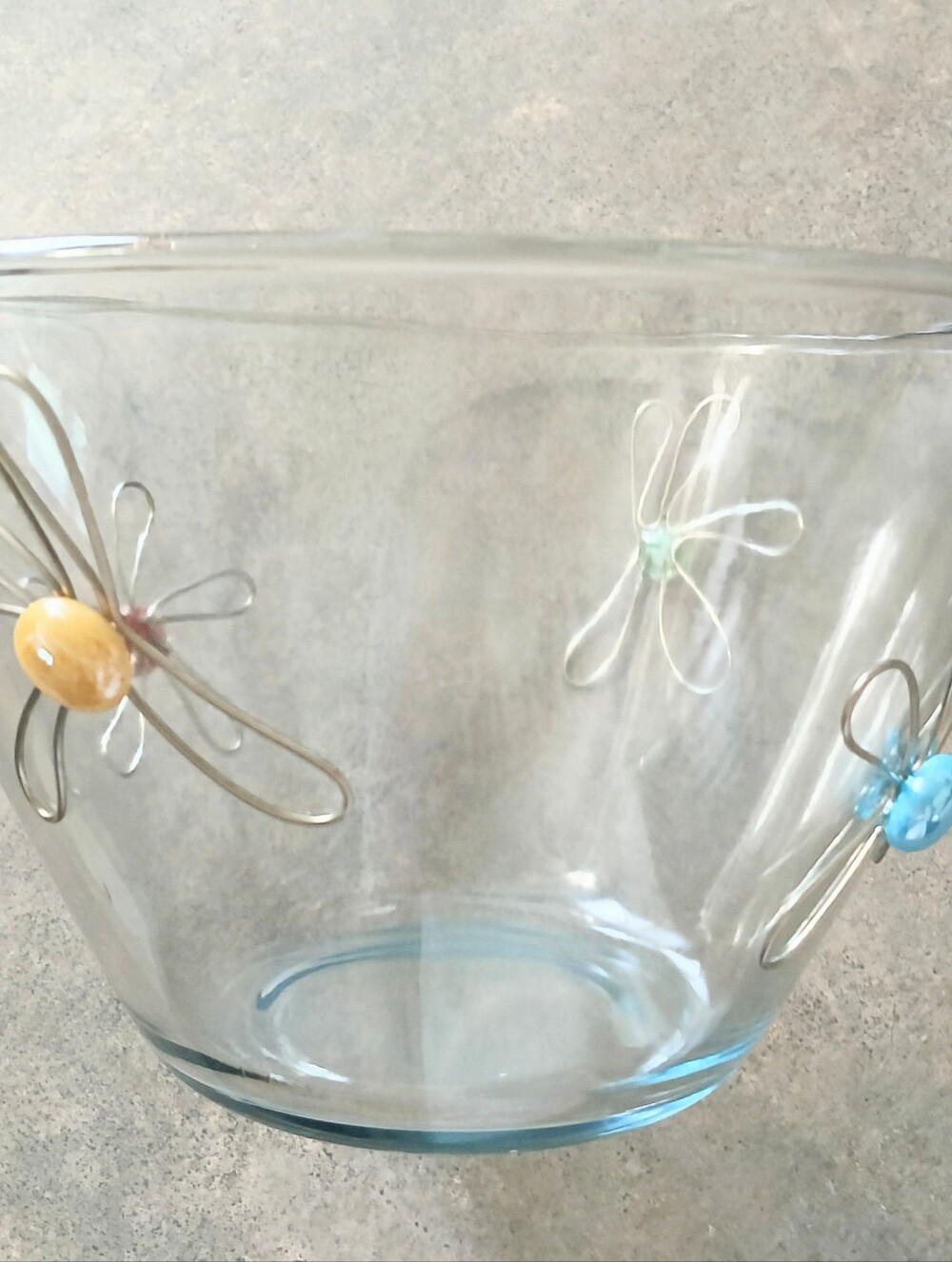 Large Glass Flower Pebble Serving Bowl